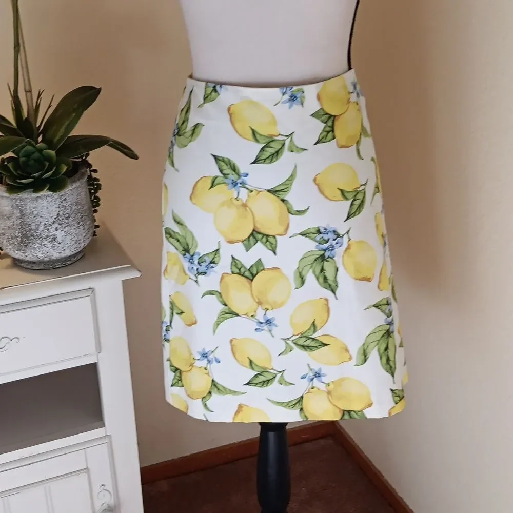Talbots Petite Yellow Lemon Print Skirt
